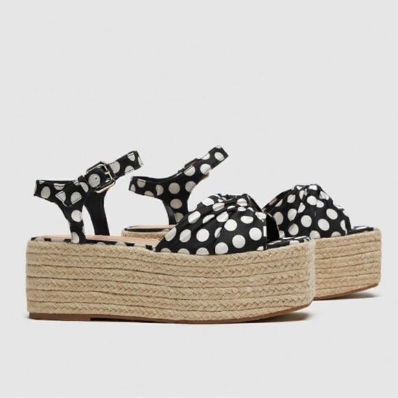 EUC Zara Platform Polka Dot Espadrille Wedges 7.5 - Picture 3 of 10